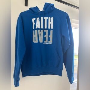 Faith Over Fear Clean Apparel Blue Hoodie Mens Small